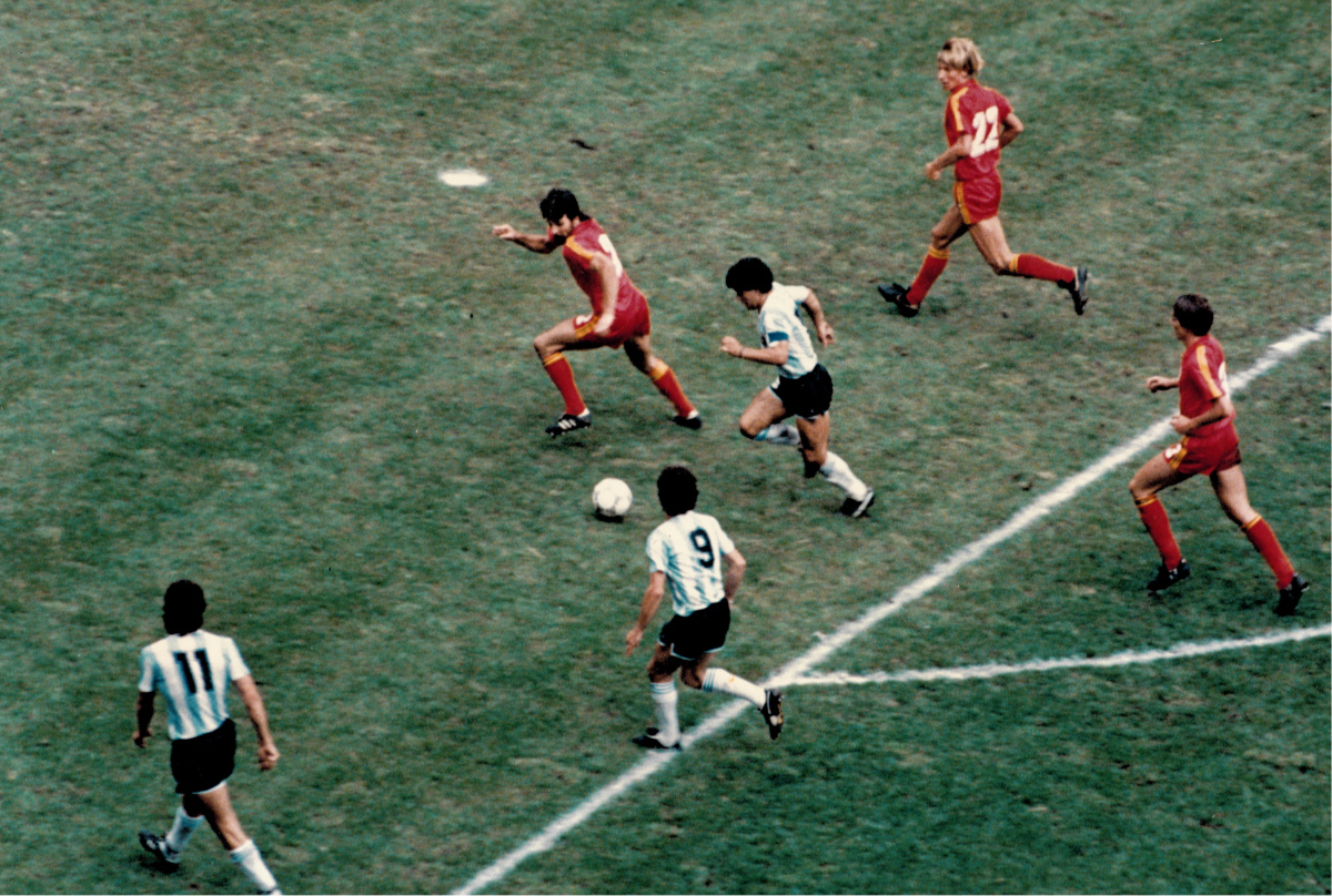 Diego Maradona playing for Argentina at the 1986 World Cup